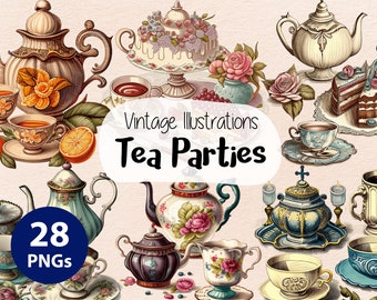Vintage Tea Set Clipart - Vintage PNG - Antique Drawing - Afternoon Tea - Tea Party - English Tea - Victorian Illustration - Vintage Tea