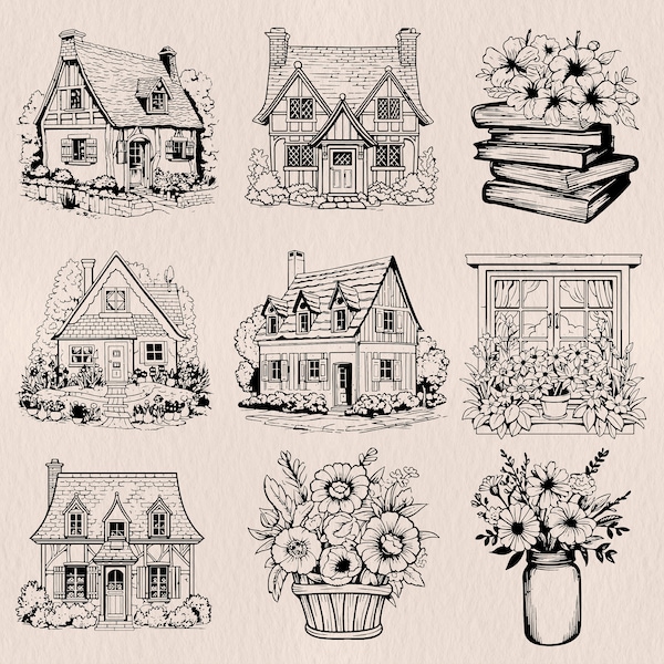 90 Cottage Theme SVG, Cottagecore SVG Lasercut Files, Country House SVG, Countryside Cottage Files for Cricut, Cottagecore svg Stencil