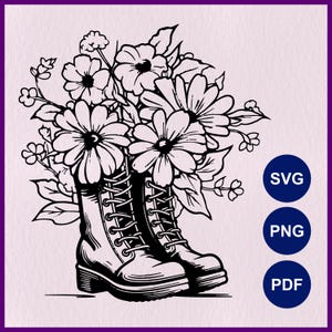 Fleurs et bottes de jardin SVG, fichiers jardinage pour Cricut, jardinage esthétique SVG Cricut, fichier de découpe laser Cottagecore, pochoir de décoration de jardin