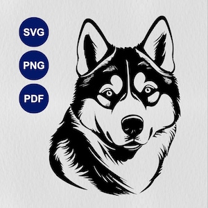 Husky SVG | Husky de Sibérie | Portrait de chien | Animal arctique | Clipart chien | Du vecteur pour amoureux des chiens | Pochoir Cricut | Dessin au trait découpé au laser