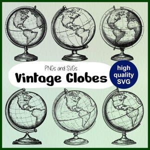 Globo vintage in formato SVG / Silhouette di Terra antica / Clipart di mappe del vecchio mondo / Decorazioni a tema geografico / Arte lineare di viaggio per lavori artigianali con Cricut e taglio laser