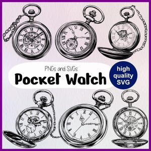 Pocket Watch SVG | Vintage Watch, Retro Pocket Watch, Antique Timepiece | Pocket Watch Silhouette for Cricut, Stencil, Laser Cut, Line Art