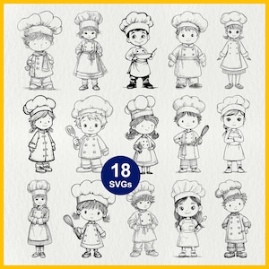 Kid Chef SVG: Little Boy & Girl in Chef Costume, Cooking Class Decor, Culinary Vector File