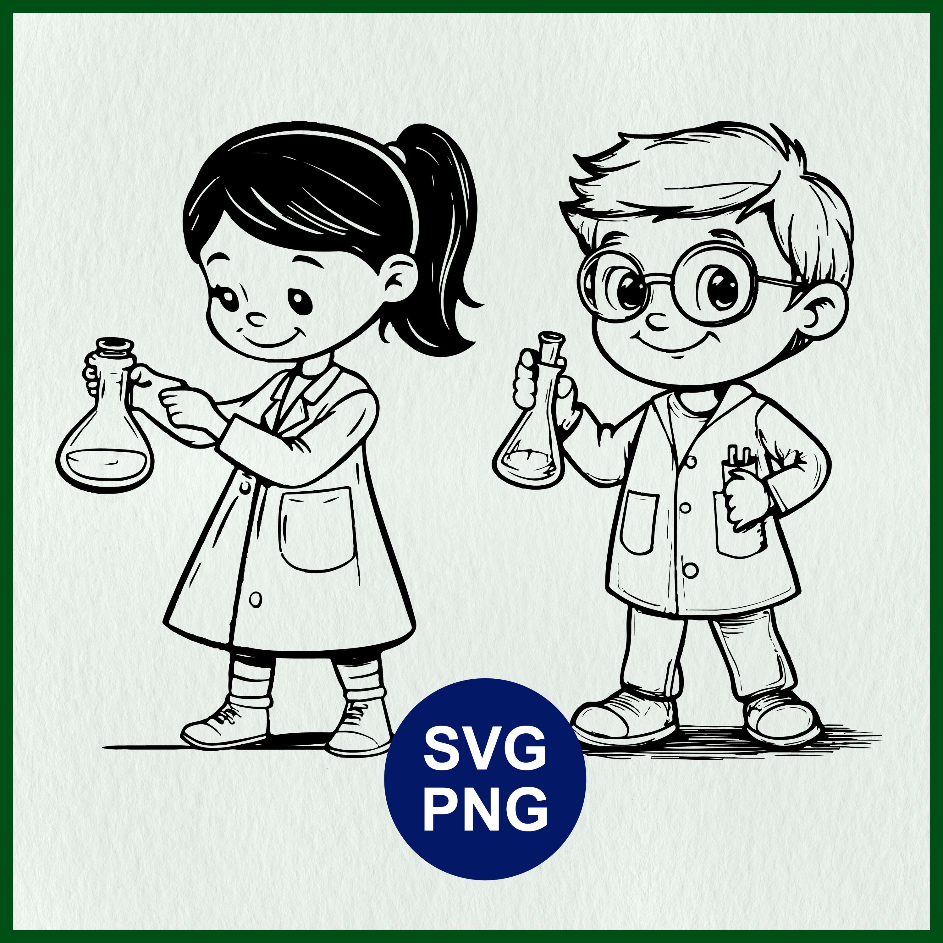 Science Kid SVG | Little Boy, Little Girl Scientist | Science Class, Chemistry Kid, Physic Class, Back to School | Cricut Laser Cut Line Art