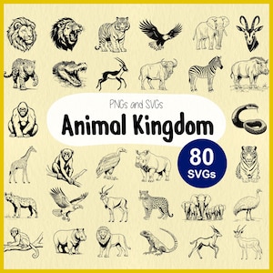 Animal Kingdom SVG | Safari Wild Animals SVG | Africa Jungle Clipart | Zoo Decor Graphic Vector File | Cricut Stencil | Laser Cut Line Art