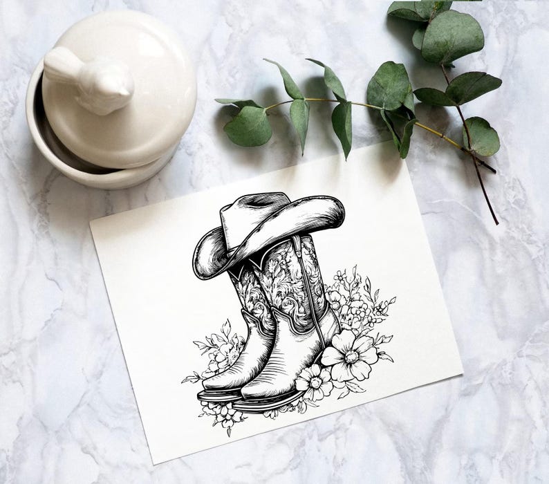 Floral Cowboy Hat & Boots SVG: Western Rodeo and Cowgirl Vector File image 5