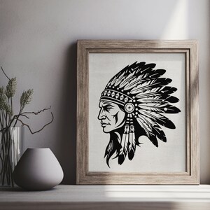 Native Chieftain SVG | Indian American Chief | Native American Tribal Chief | Indian Chieftain Head | Cricut Stencil | Laser Cut Line Art