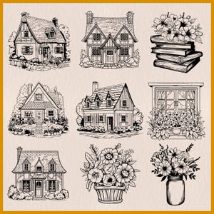 90 Cottage Theme SVG, Cottagecore SVG Lasercut Files, Country House SVG, Countryside Cottage Cricut, Cottagecore svg Stencil, Lineart