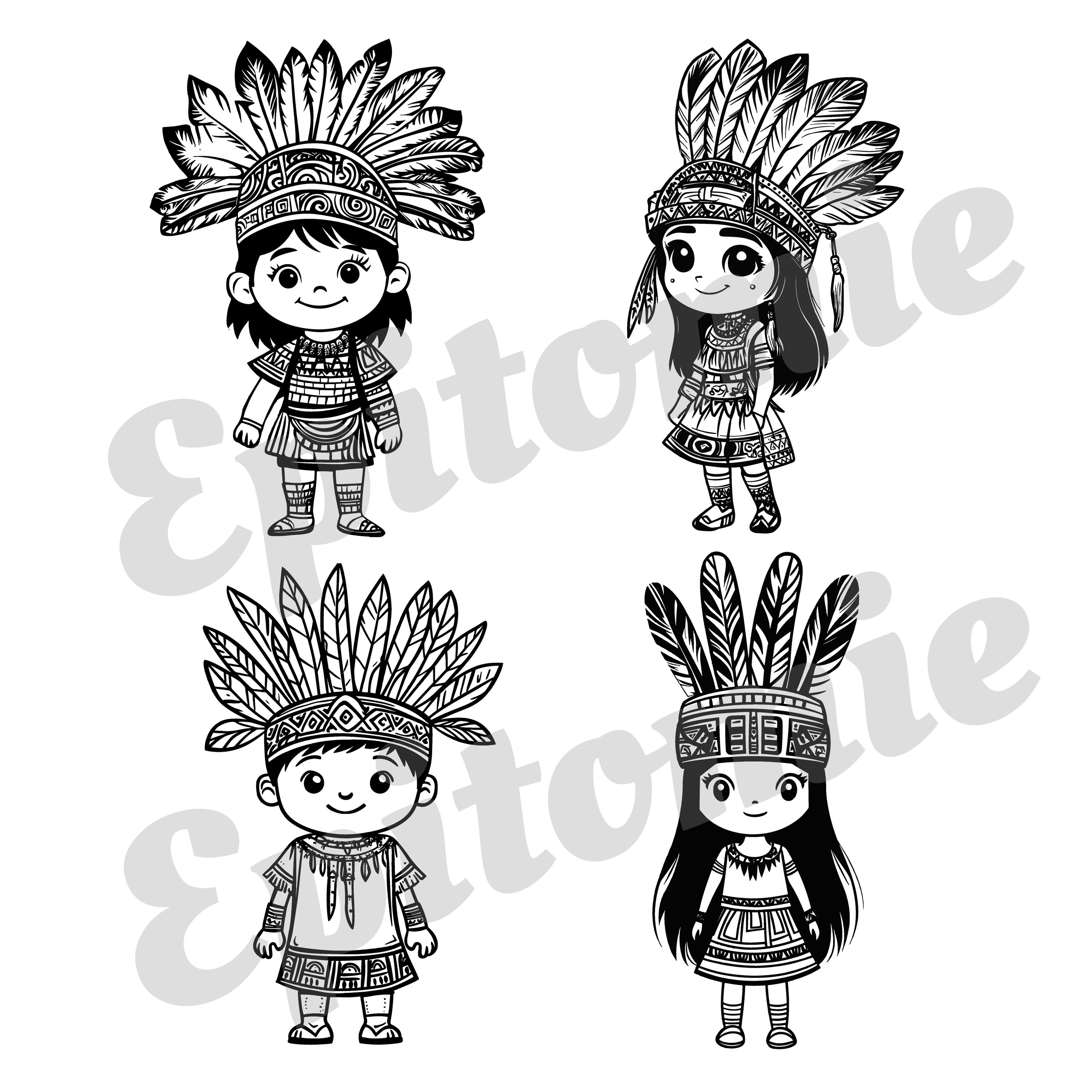 Kid in Aztec Costume SVG: Maya Halloween Costume for Children, Native ...