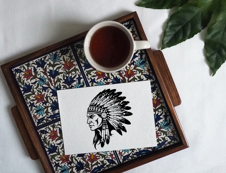 Native Chieftain SVG | Indian American Chief | Native American Tribal Chief | Indian Chieftain Head | Cricut Stencil | Laser Cut Line Art