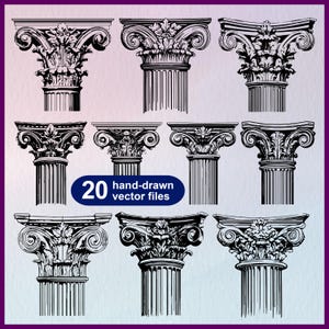 High Quality Greek Column SVG | Classical Architecture | Roman Pillar | Ancient Rome | Greece Theme PNG | Cricut Stencil | Lasercut Line Art