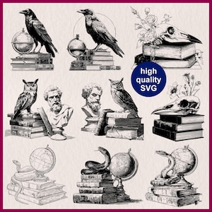 Gothic Academia SVG Bundle | 120 Dark Aesthetic Clipart for Halloween | Dark Academia Silhouette for Cricut, Laser Cut, Stencil, Line Art