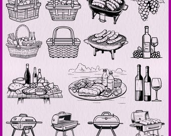 136 Fiesta de picnic SVG: Archivo vectorial de camping y barbacoa, Clipart de comida de picnic