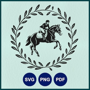 Premio de equitación SVG, Cricut ecuestre, plantilla de corona de carreras de caballos, clipart de jinete de caballo cortado con láser para deportes ecuestres, SVG de salto de obstáculos de caballos