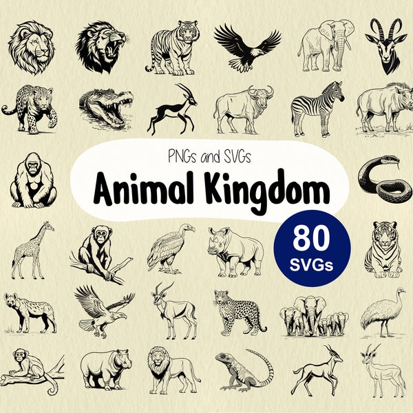 Animal Kingdom SVG, Wild Animal Cricut, Safari Animals Lasercut, Africa Wildlife Stencil, Zoo Animal SVG, Lion, Elephant, Tiger, Savanna SVG