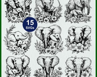 Olifantenfamilie SVG: Moederolifant en baby (vectorbestand)