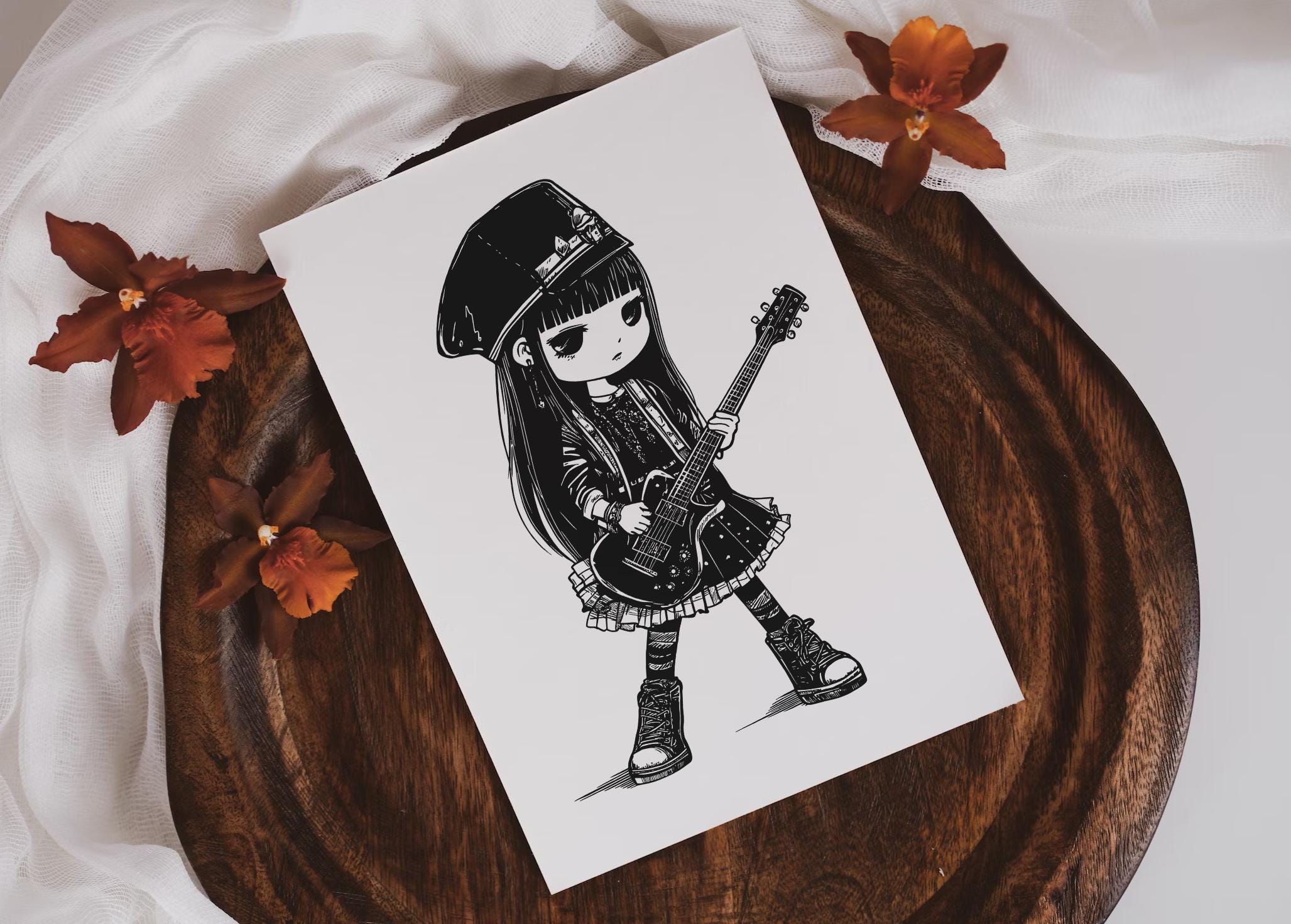 Cute Goth Girl SVG: Gothic Guitar & Musician, Punk Fashion, Rockstar ...