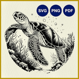 Sea Turtle SVG | Ocean Animal SVG | Marine Life Line Art | Ocean Clipart | Cricut Stencil | Laser Cut Vector File | Coastal Decor Silhouette