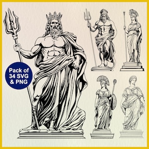 High Quality Greek God SVG | Ancient Gods and Goddess | Marble Sculpture Clipart | Greek Mythology SVG | Cricut Stencil | Laser Cut Line Art