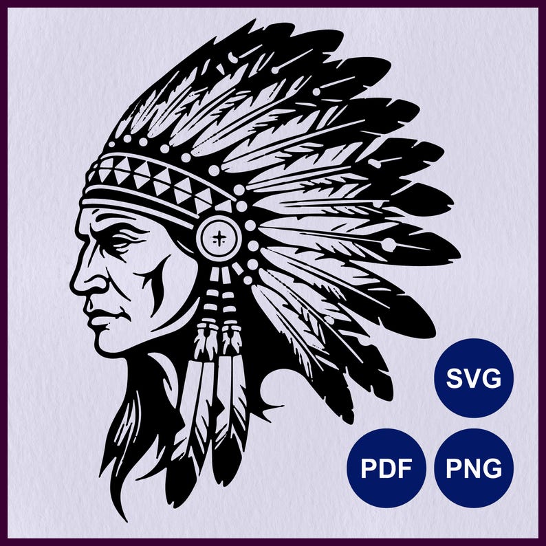 Native Chieftain SVG | Indian American Chief | Native American Tribal Chief | Indian Chieftain Head | Cricut Stencil | Laser Cut Line Art
