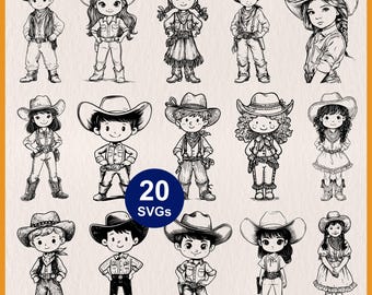 Kid cowboy en cowgirl SVG: schattige westernkostuumvector voor jongens en meisjes