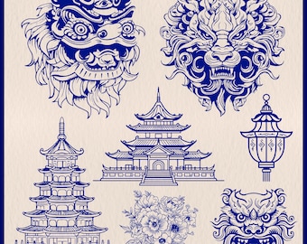 99 High Quality Asian Culture SVG | Asian Art Motif | Chinese SVG | Japanese Laser Cut | Pagoda Stencil | Line Art Oriental Clipart Designs