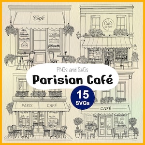 Pariser Cafe SVG: Coffee Shop, europäisches Bistro, französisches Restaurant, Café Vektordatei, Coffee Storefront