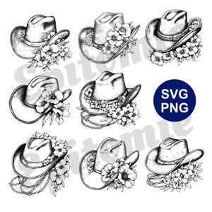 Floral Cowboy Hat and Boots SVG | 25 Western Rodeo Silhouettes for Cricut Crafts | Floral Cowgirl Clipart for Laser Cut, Decal, Stencil