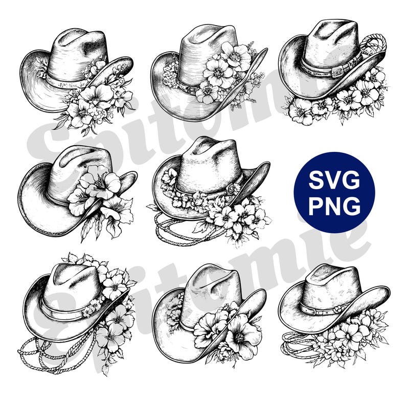 Floral Cowboy Hat and Boots SVG | 25 Western Rodeo Silhouettes for Cricut Crafts | Floral Cowgirl Clipart for Laser Cut, Decal, Stencil