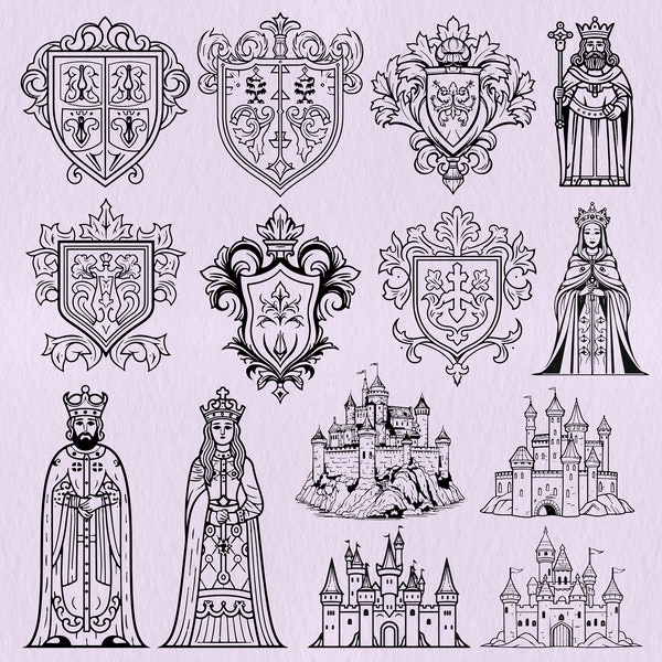 145 Medieval SVG, Medieval Sigil Cricut, Medieval Crest Stencil, Middle Ages Symbol Lasercut, Medieval Castle SVG, Royal Heraldry Stencil