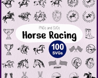 Horse Racing SVG | Horse Riding SVG | Equestrian SVG Cut File | Race Horse Rider | Cricut Stencil | Laser Cut Line Art | Horse Racing Logo