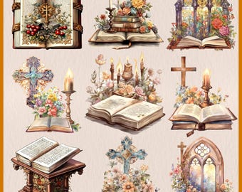 Holy Bible Clipart, Bible Book Clipart, Bible Study PNG, Christian Church Clipart, First Communion Clipart, Watercolor Baptism, Coffee Bible
