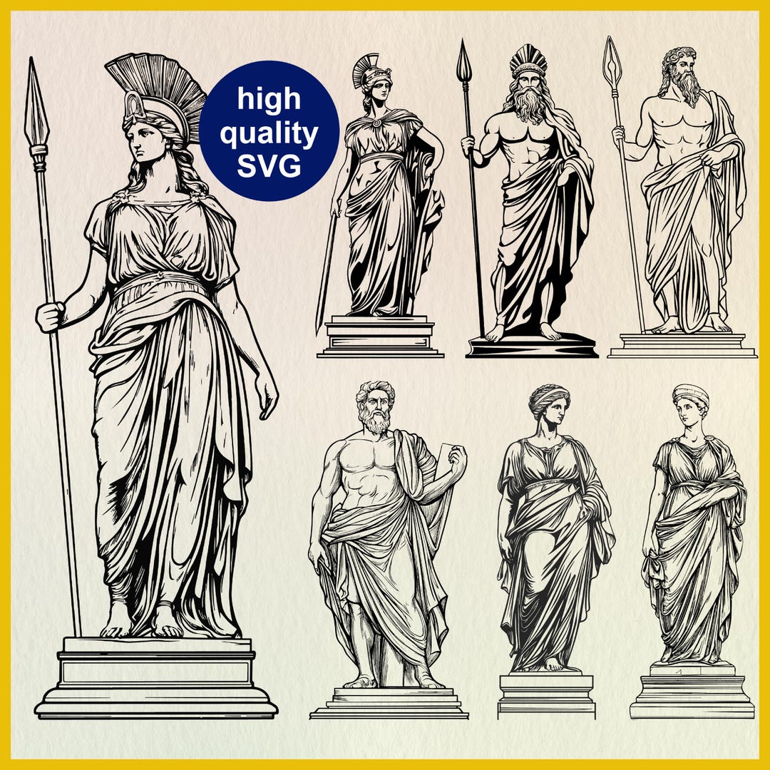 Roman Statue SVG Bundle: Ancient Rome Sculptures, Roman Gods Vector ...