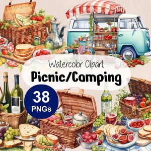 Picnic and Camping Clipart | 38 High-Quality Picnic Basket for Summer Camping, Outdoor Hiking | Family Picnic Meal PNG | Picnic Party Decor