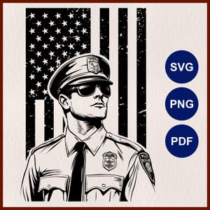 American Police Officer SVG, US Police, USA Law Enforcement, American Flag, Patriot, Cop Cricut, Detective png, Line Art, Laser Cut, Stencil
