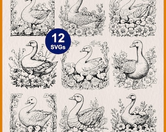 Mother Goose and Baby SVG: Adorable Goose Family Vector File