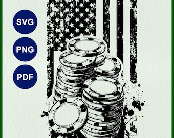 Poker Chip with American Flag SVG: Casino, Playing Cards, Las Vegas Blackjack Vector File