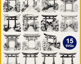 Floral Torii Gate SVG: Japanese Shrine Vector Files for Cricut and Laser Cut