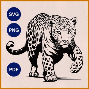 Jaguar SVG, archivo Cricut de leopardo, corte láser de guepardo, plantilla de depredador, leopardo SVG, silueta de guepardo, animal africano, clipart de jaguar de sabana