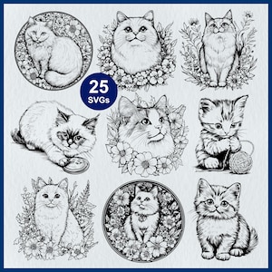 Ragdoll Cat SVG | Cute Pedigree Kitty, Fluffy Pet Cat Clipart | 25 Adorable Ragdoll Cat Silhouette for Cricut, Laser Cut, Stencil, Decal