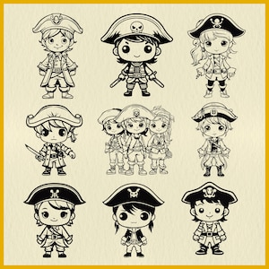 Kids Pirate SVG | 125 Files of Pirate Theme SVG | Cute Pirate Silhouettes | Treasure, Parrots, Ships for Cricut and Laser Cut Craft Projects