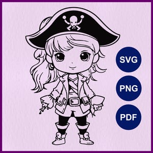 Kinder Pirat SVG | Kleines Mädchen Pirat Clipart | Süßer kleiner Pirat SVG | Kostüm-Silhouette für Cricut, Laser Cut, Schablone, Kind Geburtstag Dekor