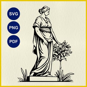 Antique Sculpture SVG, Greek Woman Statue SVG Cricut, Roman Statue Lasercut File, Marble Sculpture Stencil, Classical Aesthetics Clipart