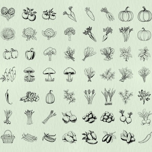 70 Vegetable SVG | Organic Farm Produce | Vegetables Vector | Veggies Silhouette | Garden Theme Clipart | Cricut Stencil | Lasercut Line Art