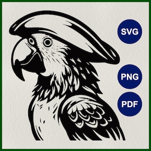 Pirate papegaai SVG | Tropische vogel SVG | Papegaaiafbeeldingen | Dierlijke mascotte SVG | Nautisch decor Silhouet | Cricut-sjabloon | Lijntekeningen lasergesneden