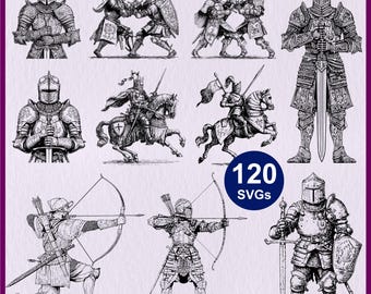 Medieval Knights SVG: Knights Templar, Middle Ages Battle, Chivalry, Armor, Sword, Shield Clipart, Knighthood Vector File