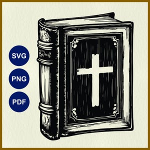 Bible avec croix SVG, Bible SVG Cricut, église Clipart PNG, baptême découpé au laser, première communion, sermon religieux, dessin au trait, illustration vectorielle