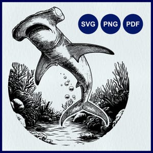 Hammerhead Shark SVG | Hammer Head | Sea Animal | Ocean Predator | Marine Wild Life | Underwater Scene | Cricut Stencil | Line Art Laser Cut