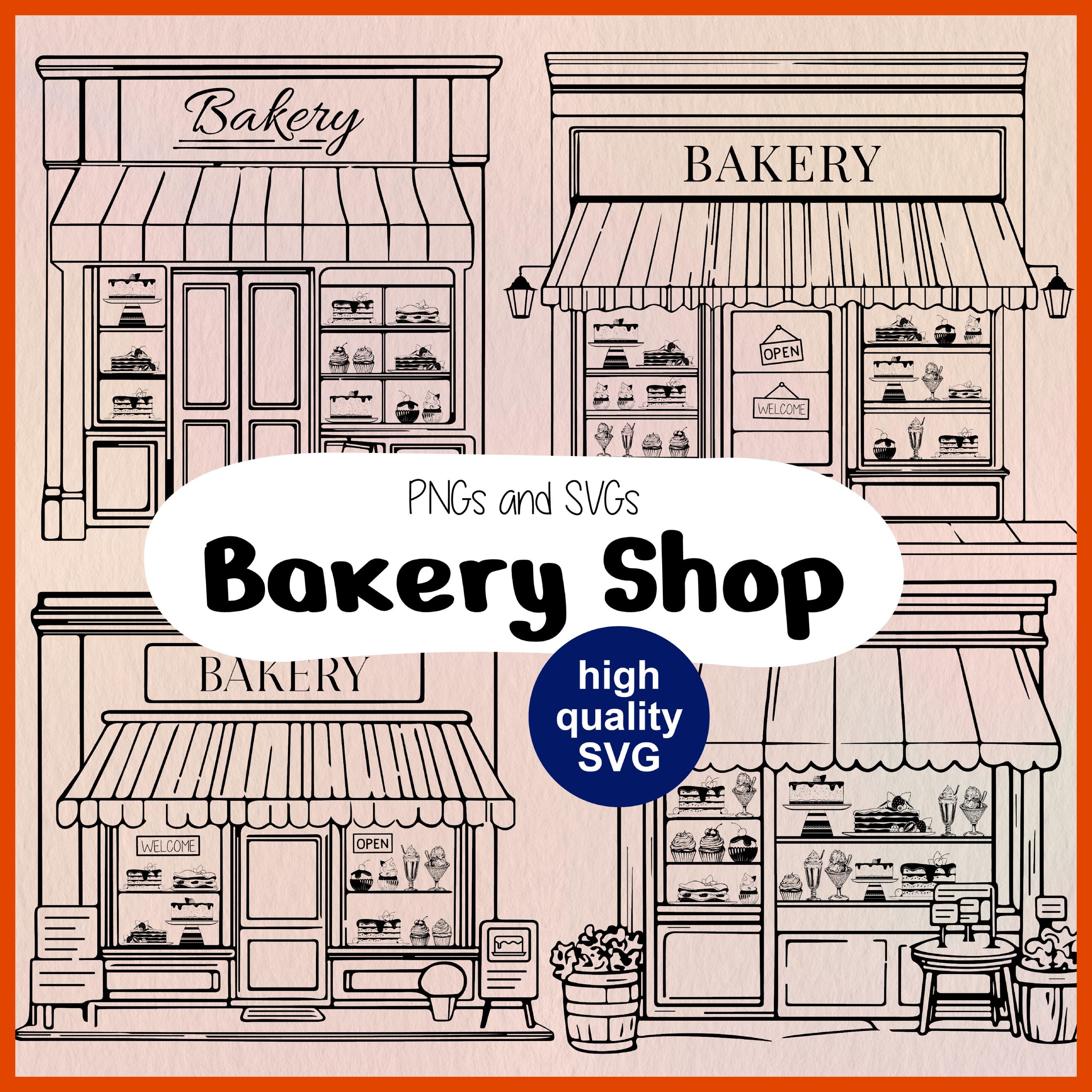 Bakery Storefront SVG | Bake Shop SVG | Paris Bakery Clipart | Line Art for Cafe, Pastry, Bread Shop Craft | Cricut Stencil | Laser Cut File