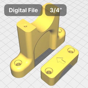 May include: A 3D printed yellow plastic bracket with a 3/4 inch diameter opening. The bracket is designed to be mounted to a wall or other surface and has a small lip on the top to hold an object in place. The bracket is also designed to be used with a separate piece that can be attached to the bottom of the bracket to create a more secure hold.